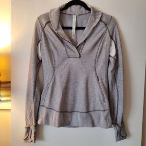 Lululemon Grey and White Stripe Softknit Zip Neck Longsleeve Top